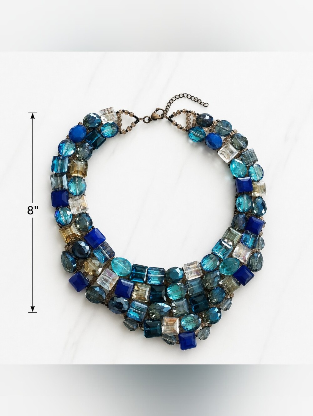 Crystallized Blue Nights 5-Layer Glass Beaded Statement Bib Necklace - Picture 5 of 5